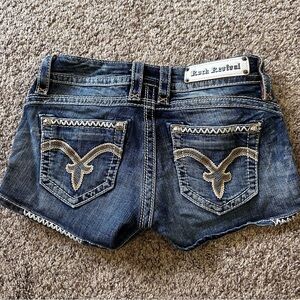 Rock Revival Blue Denim Shorts with Embroidered Pockets